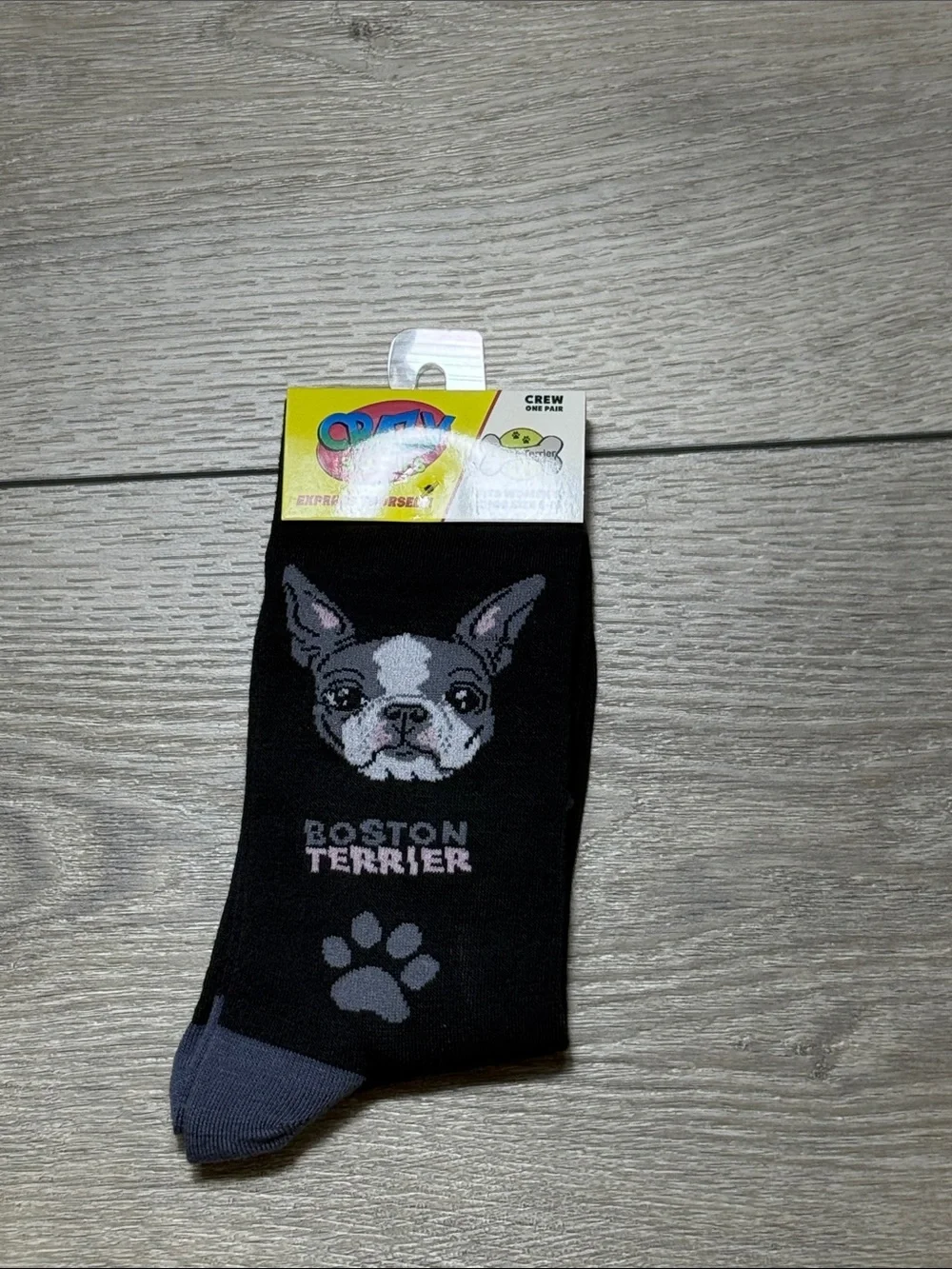 Boston Terrier Crew Socks - Black & Gray Women's size 5-10   NWT